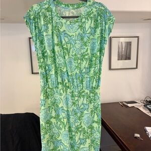 Green Tropical Print Dress
